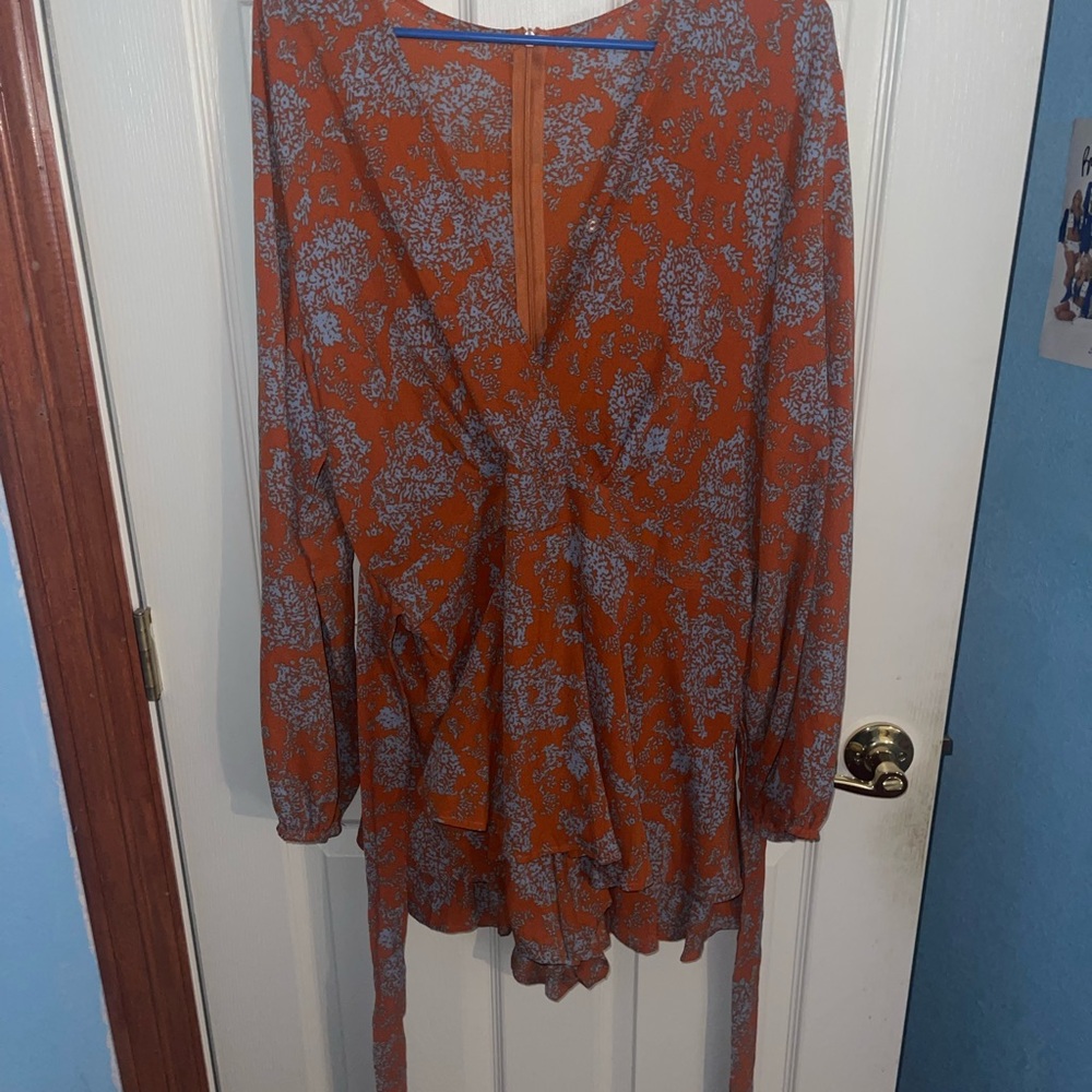 Amazon Orange and Blue Floral Jumpsuit